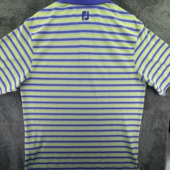 Footjoy Men Striped Purple Green Polo Shirt Medium Stretch Golf Adult S/S - Picture 15 of 15